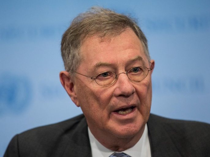 NEW YORK, NY - SEPTEMBER 16: Robert Serry answers questions from the media after addressing the United Nations Security Council meeting regarding on 'The Palestinian Question' on September 16, 2014 in New York City. Serry works as the special coordinator for the Middle East peace process and personal representative of the United Nations Secretary- General.