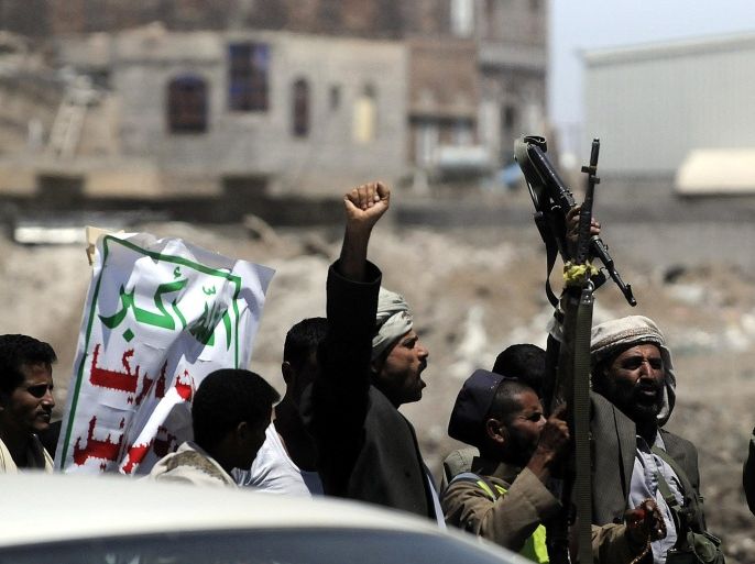 SANAA, YEMEN - SEPTEMBER 21: Houthi rebels take position around Yemeni Government TV during the clashes between Houthi rebels and government forces in al-Caraf north of Sanaa, Yemen on September 21, 2014.
