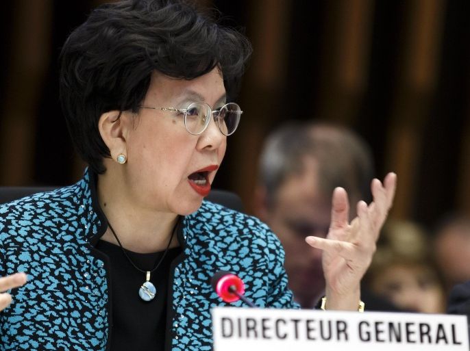 China's Margaret Chan, Director General of the World Health Organization, WHO, addresses her statement during the special session on Ebola of the Executive Board, at the headquarters of the WHO in Geneva, Switzerland, Sunday, Jan. 25, 2015. (AP Photo/Keystone, Salvatore Di Nolfi)