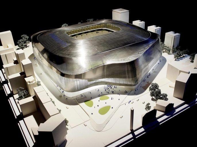 (FILE) A file picture dated 31 January 2014 of the model of the new Santiago Bernabeu stadium on display during its presentation in Madrid, Spain. The fans of Real Madrid are not pleased with the plan to rename the club's legendary Estadio Bernabeu, to judge by an online poll taken on 18 November 2014. Real Madrid President Florentino Perez has been planning to put a commercial name on the 67-year-old stadium for several months now. EPA/PACO CAMPOS *** Local Caption *** 51204970