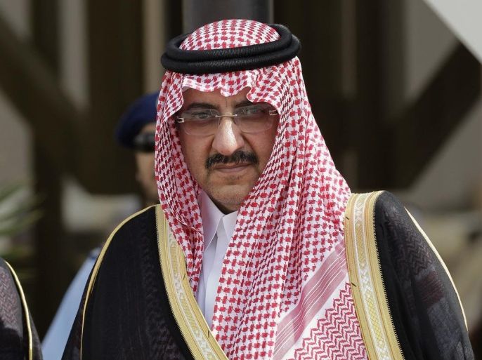 In this Monday, May 14, 2012 photo, Saudi Arabia's Interior Minister Prince Mohammed bin Nayef waits for Gulf Arab leaders ahead of the opening of Gulf Cooperation Council, also known as GCC summit, in Riyadh, Saudi Arabia. Its new king, Salman bin Abdul-Aziz Al Saud, moved swiftly Friday, Jan. 23, 2015, to name Nayef as deputy crown prince, making him the second-in-line to the throne, as he promised to continue the policies of his predecessors in a nationally televised speech. (AP Photo/Hassan Ammar)