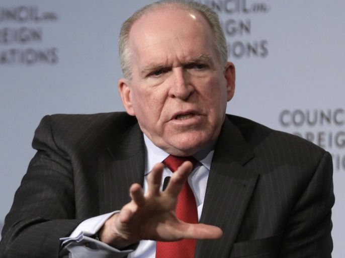 CIA Director John Brennan addresses a meeting at the Council on Foreign Relations, in New York, Friday, March 13, 2015. Brennan has ordered a sweeping reorganization of the CIA, an overhaul designed to make its leaders more accountable and close espionage gaps amid widespread concerns about the U.S. spy agency's limited insights into a series of major global developments. (AP Photo/Richard Drew)