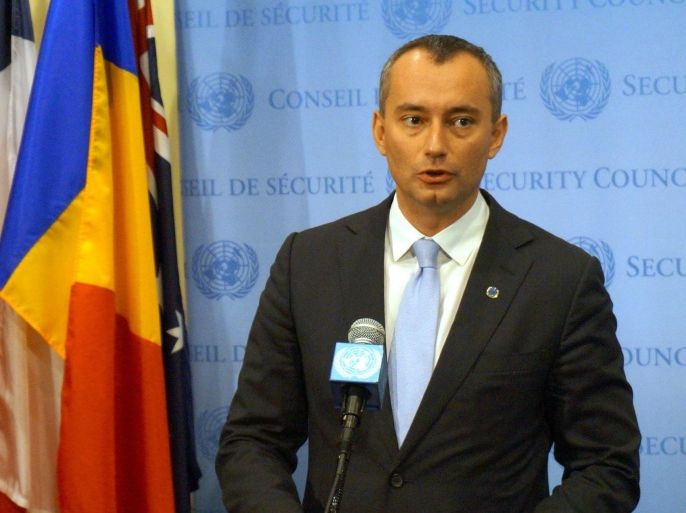 NEW YORK, NY - NOVEMBER 18: UN's special envoy to Iraq Nikolay Mladenov speaks to the press after the meeting of the Security Council on the situation in Iraq on November 18, 2014 in New York, United States.