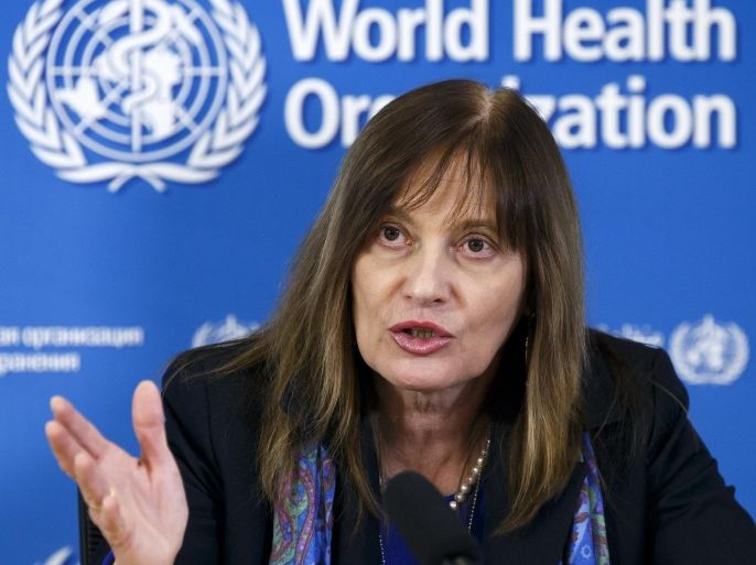 Marie-Paule Kieny, Assistant Director General of the World Health Organization (WHO), informs the media following the second high-level meeting on Ebola vaccines access and financing, during a news conference, at the headquarters of the World Health Organization (WHO) in Geneva, Switzerland, Friday, Jan. 9, 2015. (AP Photo/Keystone,Salvatore Di Nolfi)