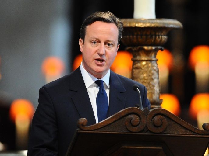 Britain's prime minister David Cameron makes a speech during the Service of Commemoration – Afghanistan, at St Paul's Cathedral in London, Friday, March 13, 2015. The Queen and Britain's prime minister joined veterans in a service to commemorate the end of Britain's combat operations in Afghanistan. Almost 150,000 Britons served in the conflict, and 453 died. (AP Photo/Stuart C. Wilson, Pool)