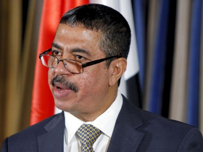 Yemen's newly-appointed Prime Minister Khaled Bahah addresses a news conference after his cabinet was sworn-in at the Presidential Palace in Sanaa in this November 9, 2014 file photo. Yemeni President Abd-Rabbu Mansour Hadi appointed former prime minister Khaled Bahah as his vice president on April 12, 2015, Yemeni officials told Reuters. REUTERS/Mohamed al-Sayaghi/Files