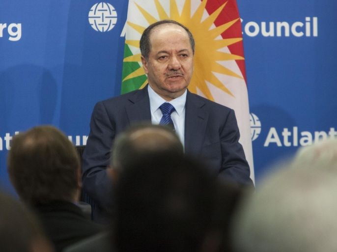 WASHINGTON, DC - MAY 06: Iraqi Kurdish President Massoud Barzani speaks at the Atlantic Council in Washington, DC on May 06, 2015.
