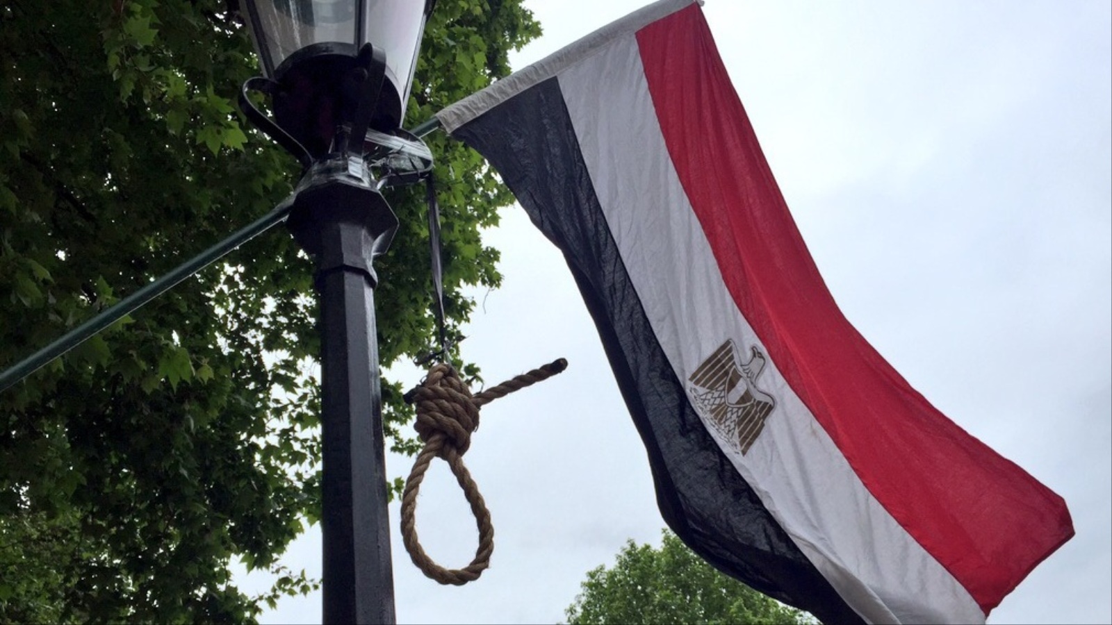 علم مصر إلى جانب حبل المشنقة رسالة المتظاهرين للعالم (الجزيرة)