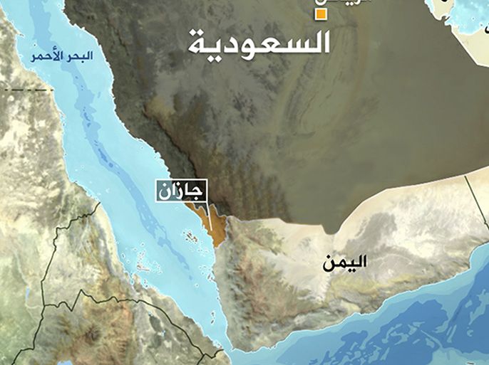 خريطة السعودية موضح عليها منطقة (جازان) - الموسوعة