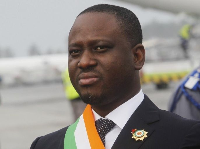 Guillaume Kigbafori Soro President of Ivory Coast Parliament stands during the visit of France's President Francois Hollande (not pictured) at the Felix Houphouet Boigny international airport. in Abidjan July 18, 2014. REUTERS/Luc Gnago (IVORY COAST - Tags: POLITICS)