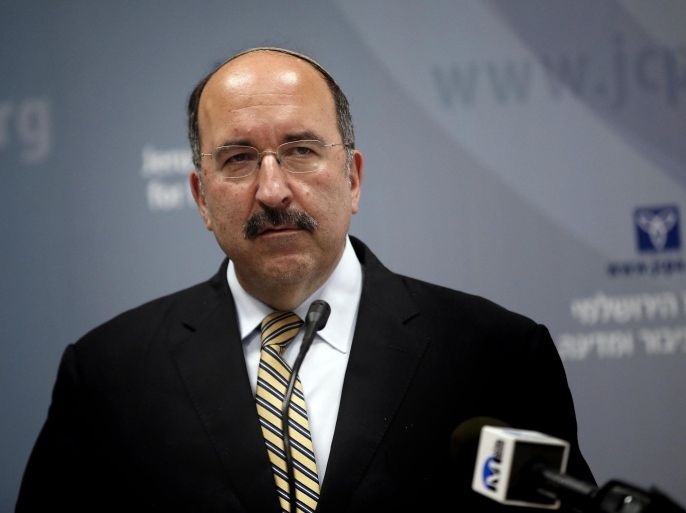 New Israeli director general of foreign affairs, Dore Gold, delivers a speech on June 1, 2015, in Jerusalem during a conference about the 50-day war in Gaza between Israel and Hamas militants in the summer of 2014. Israeli Prime Minister Benjamin Netanyahu named on May 25, 2015 Dore Gold as his director general of foreign affairs. Gold was an adviser to Netanyahu after he first took office in 1996, served as ambassador to the UN in 1997-1999 and also advised former premier Ariel Sharon. AFP PHOTO / THOMAS COEX