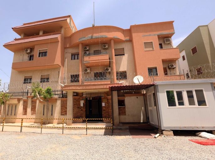 A general view taken on June 13, 2015, shows the Tunisian consulate in Tripoli. Libyan militiamen kidnapped 10 staffers from Tunisia's consulate in Tripoli on June 12 after storming the mission, the government in Tunis said. AFP PHOTO / MAHMUD TURKIA