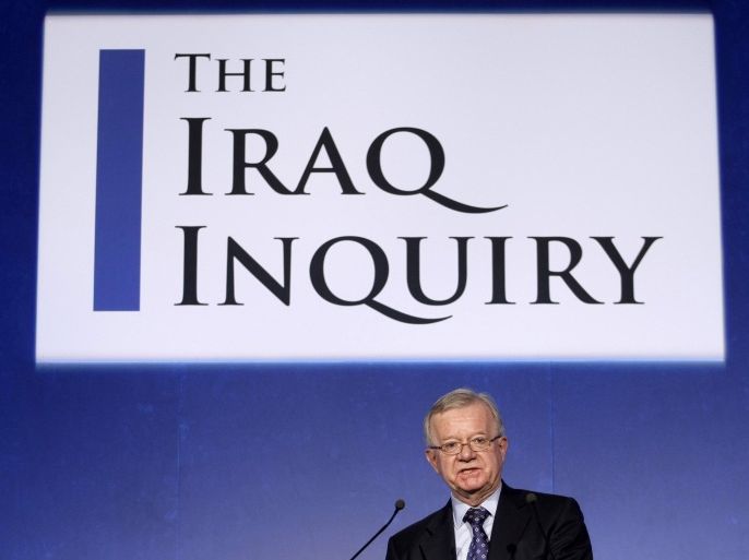 FILE - In this file photo dated Thursday, July 30, 2009, John Chilcot, the chairman of the Iraq Inquiry as the inquiry gets underway in London, looking at background details and the decision making process during the run-up to the Iraq War. The Iraq Inquiry announced Thursday May 29, 2014, that its report has been delayed for several years by negotiations over the inclusion of classified material including details of exchanges between Britain's then-Prime Minister Tony Blair and U.S. President George W. Bush, before the invasion of Iraq, but the full versions of the conversations will remain secret. Although today's announcement made clear that the British inquiry into decisions and mistakes in the planning and execution of the war will be made public, it is still unclear when Chilcot's report will be released. (AP Photo/Matt Dunham, FILE)