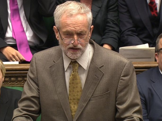 Jeremy Corbyn, the new leader of Britain's opposition Labour Party takes part in his first Prime Minister's Questions in the House of Commons in Westminster, London, September 16, 2015. The new leader of Britain's opposition Labour Party, veteran leftist Corbyn, confronted Prime Minister David Cameron in parliament for the first time on Wednesday and said the house's raucous weekly question-and-answer session should be less theatrical and more about hearing ordinary people's voices. REUTER/Parliament TV/Handout via ReutersATTENTION EDITORS - THIS IMAGE HAS BEEN PROVIDED BY A THIRD PARTY. IT IS DISTRIBUTED, EXACTLY AS RECEIVED BY REUTERS, AS A SERVICE TO CLIENTS. EDITORIAL USE ONLY. NOT FOR SALE FOR MARKETING OR ADVERTISING CAMPAIGNS.