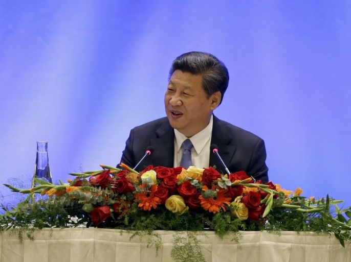 Chinese President Xi Jinping speaks at a U.S.-China business roundtable, comprised of U.S. and Chinese CEOs, in Seattle, Washington September 23, 2015. The Paulson Institute, in partnership with the China Council for the Promotion of International Trade, co-hosted the event. REUTERS/Elaine Thompson/Pool