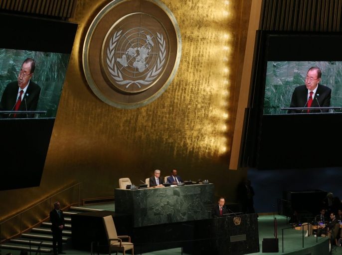 United Nations Secretary General Ban Ki-moon opens the the 70th session of the United Nations General Assembly at United Nations headquarters in New York, New York, USA, 29 September 2014. The General Debate runs through 03 October 2015.