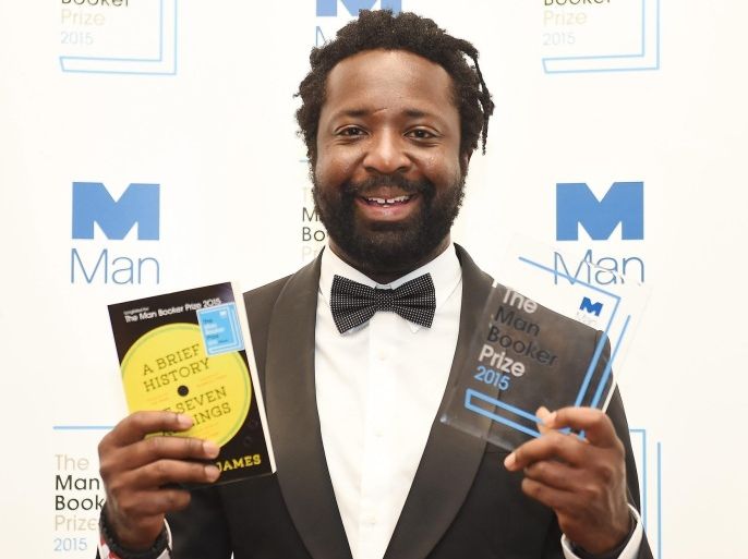 Marlon James from Jamaica winner of the Man Booker Prize for Fiction with his novel, 'A Brief History of Seven Killings', poses for pictures following the announcement at the Guildhall in London, Britain, 13 October 2015. The Man Booker Prize for Fiction is a literary prize awarded each year for the best original novel, written in the English language, and published in the UK.