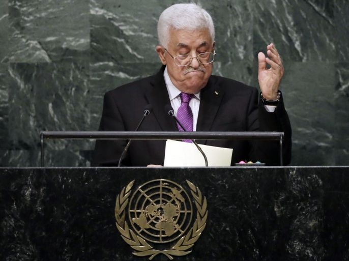 Palestine's President Mahmoud Abbas addresses the 70th session of the United Nations General Assembly, at U.N. Headquarters, Wednesday, Sept. 30, 2015. (AP Photo/Richard Drew)