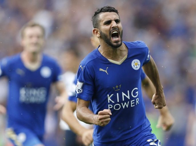 Football - Leicester City v Tottenham Hotspur - Barclays Premier League - King Power Stadium - 22/8/15 Riyad Mahrez celebrates after scoring the first goal for Leicester Action Images via Reuters / Carl Recine Livepic EDITORIAL USE ONLY. No use with unauthorized audio, video, data, fixture lists, club/league logos or "live" services. Online in-match use limited to 45 images, no video emulation. No use in betting, games or single club/league/player publications. Please contact your account representative for further details.