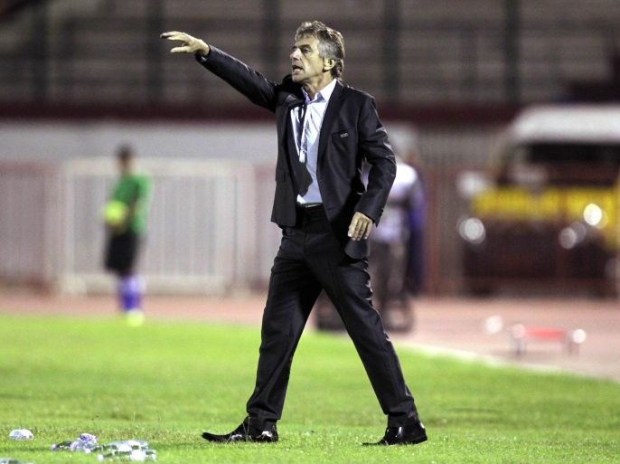 Algeria's manager Christian Gourcuff gestures during their African Nations Cup qualifying soccer match against Malawi at Tchaker Stadium in Blida October 15, 2014. REUTERS/Louafi Larbi (ALGERIA - Tags :SPORT SOCCER)