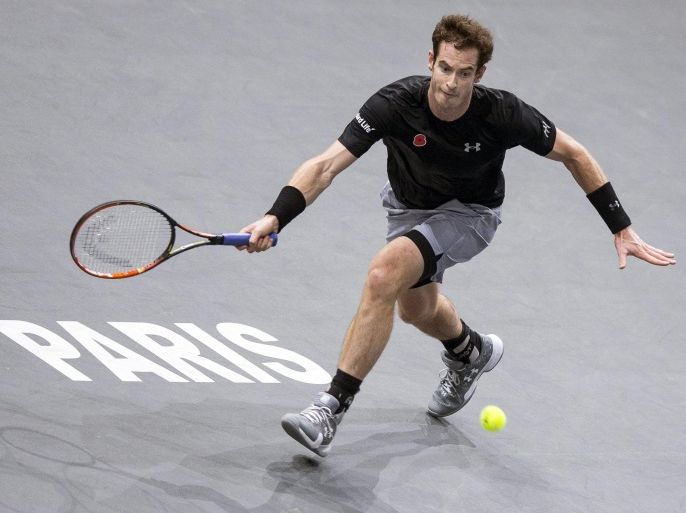 Britain's Andy Murray in action against Croatia's Borna Coric during their second round match at the BNP Paribas 2015 Masters tennis tournament in Paris, France, 04 November 2015.