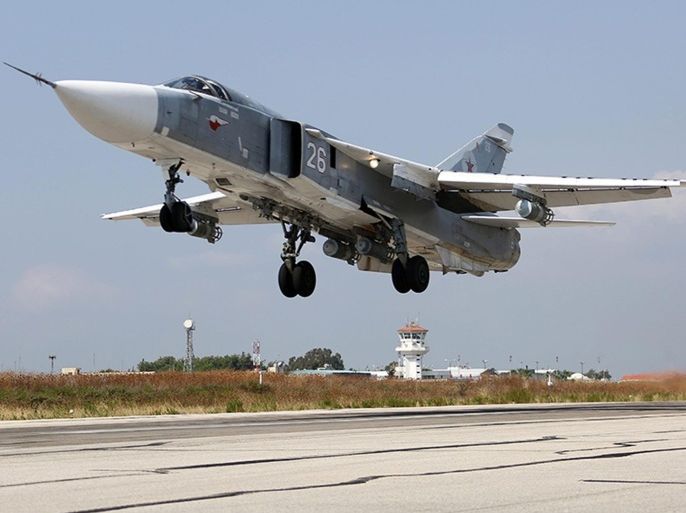 A handout picture dated 03 October 2015 made available on the official website of the Russian Defence Ministry shows a Russian SU-24 M bomber taking off from the Syrian Hmeymim airbase, outside Latakia, Syria. According to statement published 24 November 2015 on the the official website of the Russian Defence Ministry, a Russian SU-24 aircraft from the Russian air group deployed in Syria crashed on the Syrian territory. Turkish F-16s shot down a Russian fighter plane near the border with Syria, Anadolu news agency reported. EPA/RUSSIAN DEFENCE MINISTRY / HANDOUT
