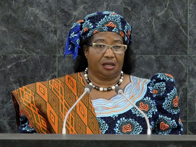 Joyce Hilda Mtila Banda, President of Malawi, speaks during the general debate of the 68th session of the United Nations General Assembly at United Nations headquarters, Tuesday, Sept. 24, 2013. (AP Photo/Justin Lane, Pool)