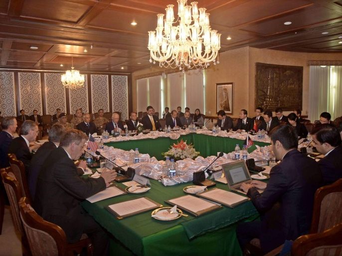 A handout picture released by Associated Press of Pakistan (APP) shows Pakistani foreign affairs adviser Sartaj Aziz (3L) chairs the first ever round of four-way peace talks meeting with Afghanistan, US and Chinese delegates, in Islamabad, Pakistan 11 January 2016. Representatives from Pakistan, Afghanistan, China and the United States began meeting in Islamabad on 11 January to discuss how to revive the peace process between the Kabul administration and Taliban insurgents amid a surge in violence. The first round of the coordination committee was being held amid hopes that the initiative would help end 15 years of war in Afghanistan by bringing the rebels to the negotiating table. Pakistani foreign affairs adviser Sartaj Aziz addressed the first session, which is aimed at defining the direction of the process. EPA/APP/HANDOUT