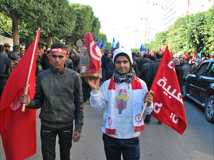 جانب من المتظاهرين خلال ذكرى الثورة التونسية/العاصمة تونس/يناير/كانون الثاني 2016 مصدر الصور:خميس بن بريك-تونس
