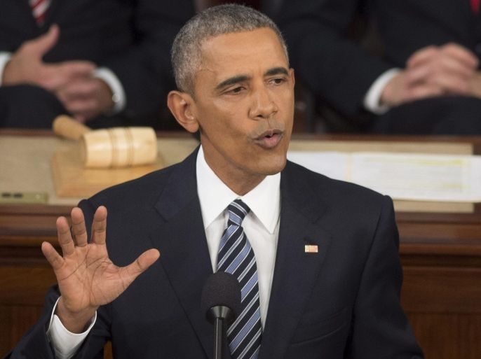 US President Barack Obama delivers his final State of the Union address in the US Capitol, in Washington, DC, USA, 12 January 2016. The White House indicated that the President's seventh and final State of the Union address will not include the typical 'laundry list' of policy proposals, but rather be a more impassioned speech on the country's direction.