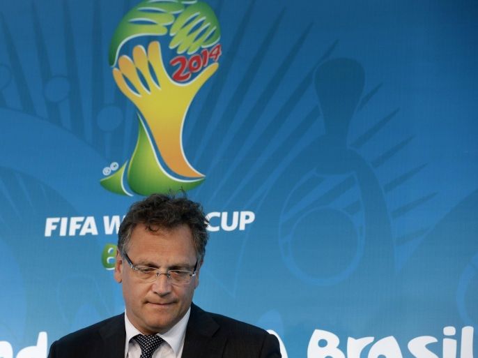 FILE - In this Friday, April 25, 2014 file photo FIFA Secretary General Jerome Valcke arrives for a local organizing committee 'LOC' Board Meeting press conference in Rio de Janeiro, Brazil. FIFA says it suspended secretary general Jerome Valcke with immediate effect, Thursday Sept. 17, 2015 hours after he was the subject of allegations over a deal for 2014 World Cup ticket sales. (AP Photo/Hassan Ammar, File)