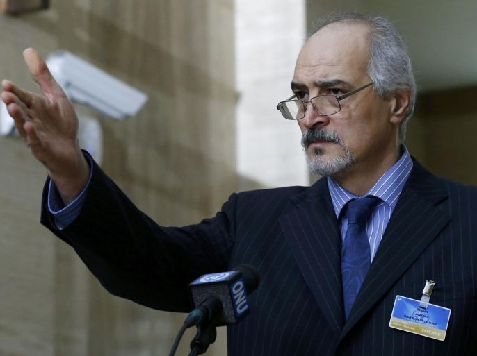 Syrian Ambassador to the U.N. Bashar Jaafari holds a news conference during the Syrian Peace talks at the United Nations European headquarters in Geneva, Switzerland, February 2, 2016. REUTERS/Denis Balibouse