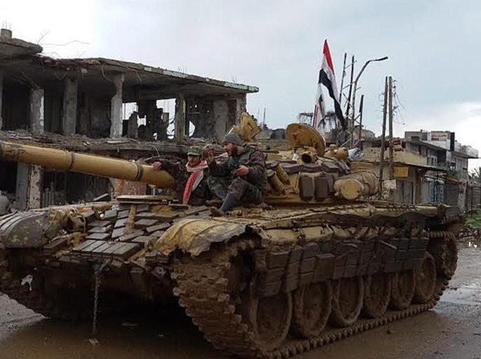 A handout picture made available on 27 January 2016 by Syria's official Syrian Arab News Agency (SANA) shows Syrian army units operating in the Sheikh Meskin city northern rural Daraa, southern Syria, 26 January 2016. Syrian Army claims to have gained control over strategic towns in Dara'a in the ongoing armed conflict.  EPA/SANA HANDOUT