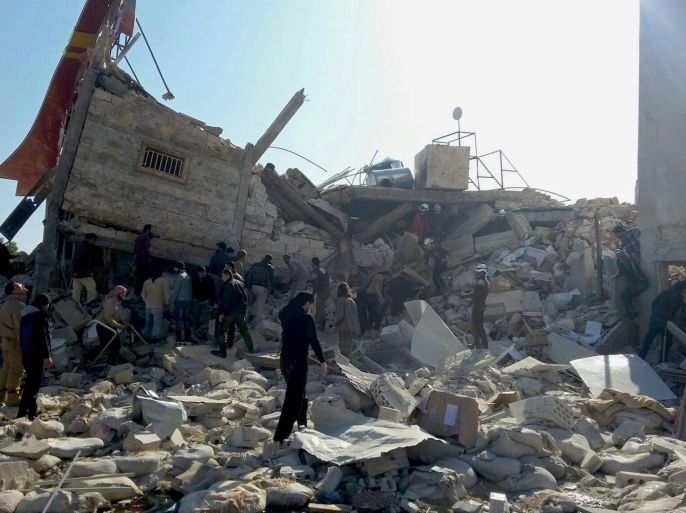A handout image dated 15 February 2016, provided by the MÃ©decins Sans FrontiÃ¨res (MSF) or Doctors Without Bordersorganization, showing destruction and rubble at an MSF-supported hospital in Idlib province in northern Syria, largely destroyed in an attack on early 15 February 2016. At least eight staff members are missing after airstrikes at a hospital affiliated with Doctors Without Borders (MSF) in northern Syria, believed to have been carried out by Russian jets. 'We can confirm that the MSF-supported structure in Maaret al-Noumaan in northern Idlib was destroyed this morning in airstrikes,' said Mirella Hodeib, a press offer at MSF in Beirut. MSF said 40,000 people would be cut off from access to medical services as a result of the latest strikes on the hospital in Idlib. Three MSF-supported hospitals were recently damaged in Aleppo. EPA/SAM TAYLOR / MSF / HANDOUT