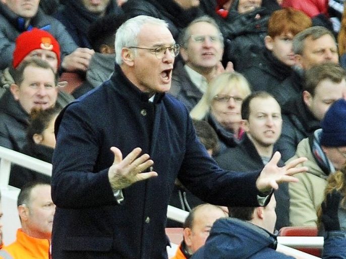 Leicester manager Claudio Ranieri reacts during the English Premier League soccer match between Arsenal FC and Leicester City in London, Britain, 14 February 2016. Arsenal won 2-1. EPA/GERRY PENNY EDITORIAL USE ONLY. No use with unauthorized audio, video, data, fixture lists, club/league logos or 'live' services. Online in-match use limited to 75 images, no video emulation. No use in betting, games or single club/league/player publications.