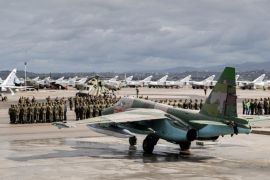 A handout picture made available by the Russian Defence Ministry shows Russian warplanes and military personnel at the the Syrian Hmeymim airbase, outside Latakia, Syria, 15 March 2016. First group of Russian warplanes left the Hmeymim airbase for permanent location airfields in Russia. Russian President Vladimir Putin ordered the withdrawal of the majority of Russian troops from Syria on March 15. EPA/RUSSIAN DEFENCE MINISTRY / HANDOUT