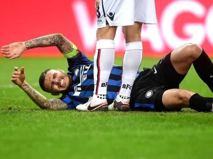 Inter's Mauro Icardi reacts during the Italian Serie A soccer match Inter FC vs Bologna FC at Giuseppe Meazza stadium in Milen, Italy, 12 March 2016.