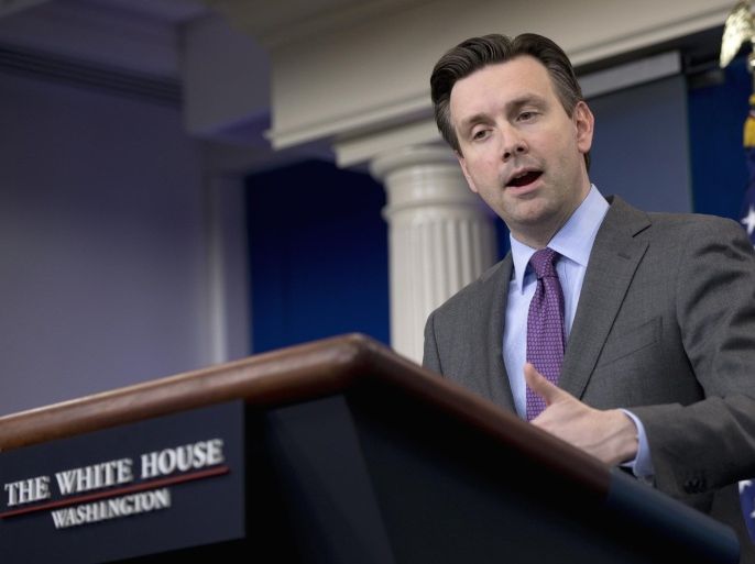 White House press secretary Josh Earnest speaks during the daily news briefing at the White House in Washington, Wednesday, March 2, 2016. Earnest discussed UN approved sanctions on North Korea and other topics. (AP Photo/Carolyn Kaster)