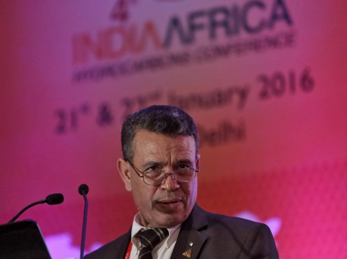 Algeria's Energy Minister Salah Khebri speaks during the fourth India-Africa Hydrocarbon Conference in New Delhi, India, January 21, 2016. Khebri is in New Delhi to attend the fourth India-Africa Hydrocarbon Conference to be held from January 21-22. REUTERS/Anindito Mukherjee