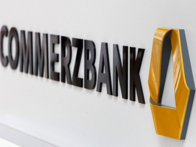 FILE - In this Nov. 3, 2009 file photo the logo of German Commerzbank is seen in the bank's headquarter in Frankfurt, central Germany. (AP Photo/Michael Probst, file)