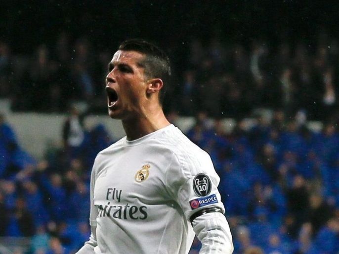 Real Madrid's Portuguese striker Cristiano Ronaldo jubilates his second goal against Wolfsburg during the UEFA Champions League quarter final second leg match played at Santiago Bernabeu stadium in Madrid, Spain on 12 April 2016.