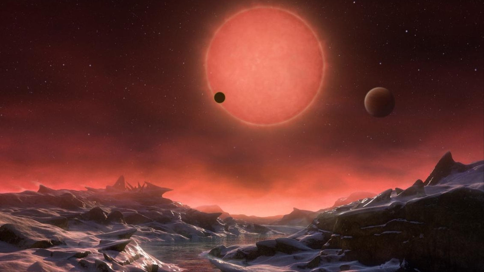 ‪الكوكب الثالث الأبعد عن النجم ترابيست-1 قد يضم ماء سائلا في أي مكان على سطحه‬ (أسوشيتد برس)