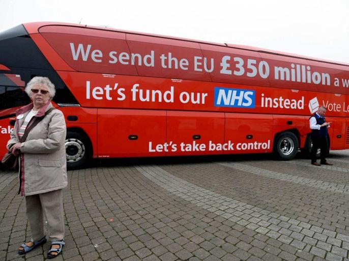 The Vote Leave Bus Tour in St Austell, Cornwall, Britain, 11 May 2016. Boris Johnson is supporting the Brexit campaign touring the country with a bus. EPA/STR UK OUT