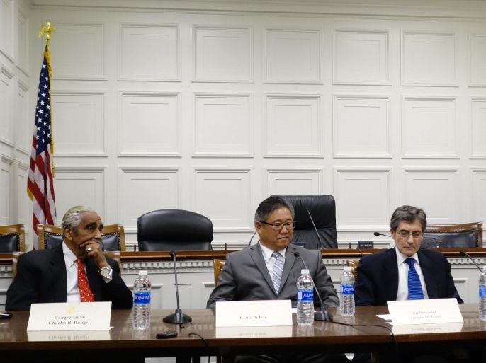 Kenneth Bae (2-L), a Korean-American man who spent two years in a North Korean labor camp, looks on during a press conference in Washington, DC, USA, 11 May 2016. Bae was detained in North Korea from 2012 to 2014 after being sentenced to 15 years of hard labor for carrying a hard drive with anti-North Korean material. EPA/YONHAP SOUTH KOREA OUT