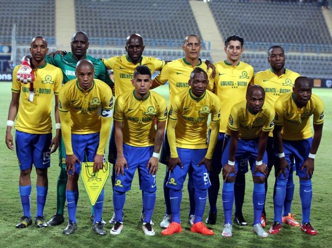 Sundowns players pose for a team photograph before their African Champions League (CAF) group stage soccer match against the Zamalek at Petro Sport Stadium in Cairo, Egypt, 17 July 2016.