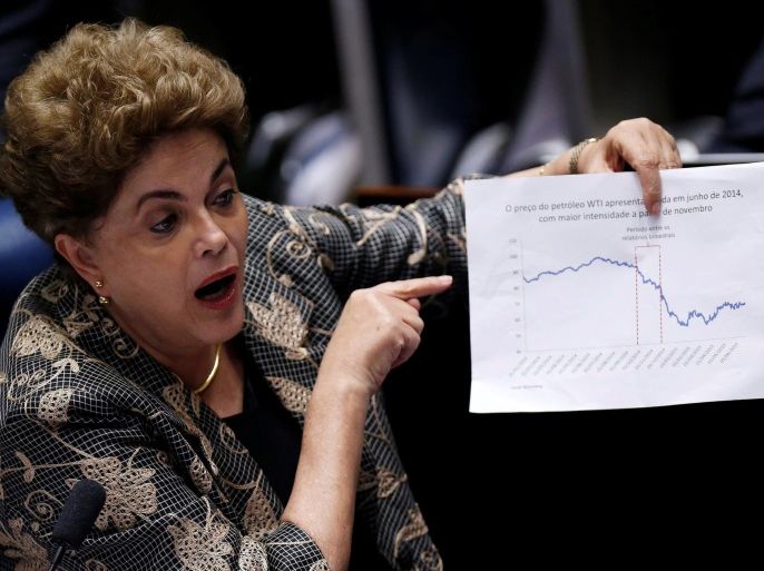 Brazil's suspended President Dilma Rousseff attends the final session of debate and voting on Rousseff's impeachment trial in Brasilia, Brazil, August 29, 2016. REUTERS/Ueslei Marcelino
