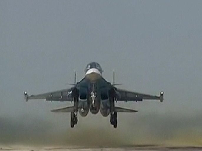 A still image taken from video footage, released by Russia's Defence Ministry on November 19, 2015, shows a Russian military jet taking off at Hmeimim airbase in Syria. REUTERS/Ministry of Defence of the Russian Federation/Handout via Reuters ATTENTION EDITORS - THIS IMAGE WAS PROVIDED BY A THIRD PARTY. REUTERS IS UNABLE TO INDEPENDENTLY VERIFY THE AUTHENTICITY, CONTENT, LOCATION OR DATE OF THIS IMAGE. FOR EDITORIAL USE ONLY. NOT FOR SALE FOR MARKETING OR ADVERTISING C