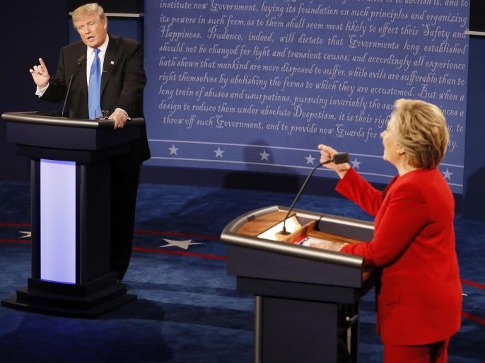 Republican Donald Trump (L) and Democrat Hillary Clinton (R) during the first Presidential Debate at Hofstra University in Hempstead, New York, USA, 26 September 2016. The only Vice Presidential debate will be held on 04 October in Virginia, and the second and third Presidential Debates will be held on 09 October in Missouri and 19 October in Nevada.