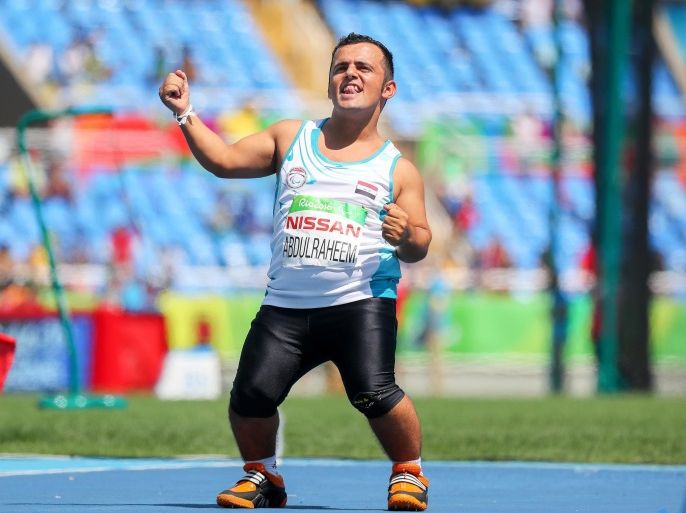 Kovan Abdulraheem of Iraq celebrates after winning the gold medal in the men's Javelin Throw F41 event of the Rio 2016 Paralympic Games at the Olympic Stadium in Rio de Janeiro, Brazil, 11 September 2016.