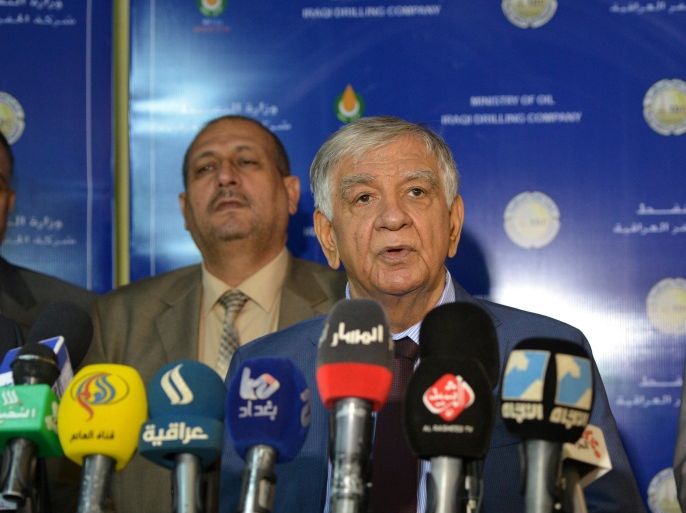 Iraqi Oil Minister Jabar Ali al-Luaibi speaks during a news conference during his visit to the oil field of Zubair, in Basra, Iraq, August 27, 2016. REUTERS/Stringer FOR EDITORIAL USE ONLY. NO RESALES. NO ARCHIVES.